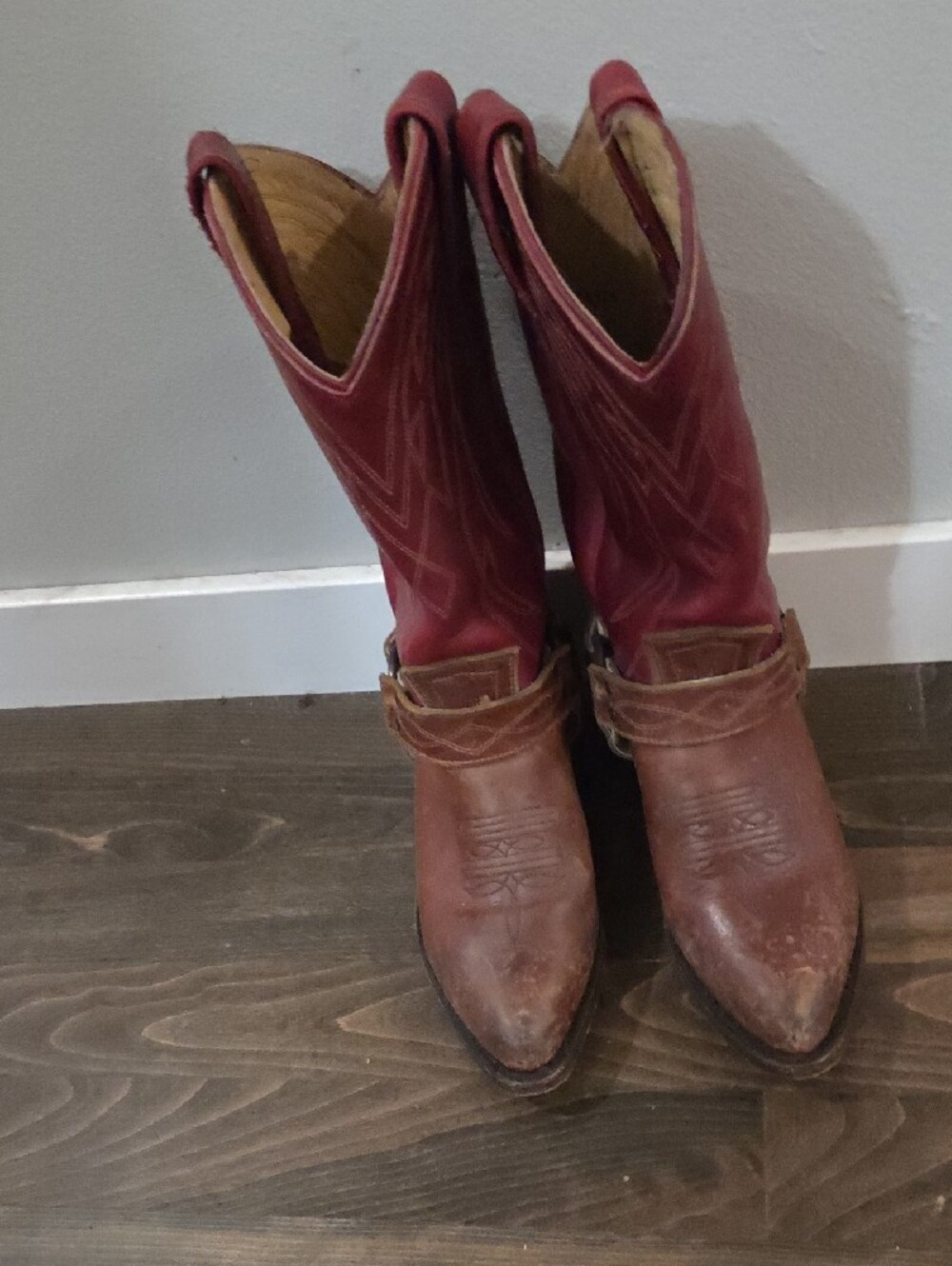 Frye Red and Brown Leather Western Harness Boots - Picture 3 of 3